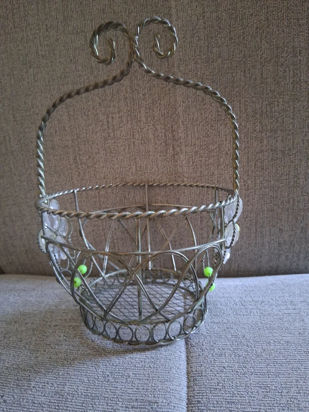 Vintage Decorative Wire Basket with Flower Accents 11 Inch